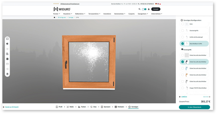 Widuro im Internet: Kunden können ihre neuen Fenster in verschiedenen Designs ausprobieren.