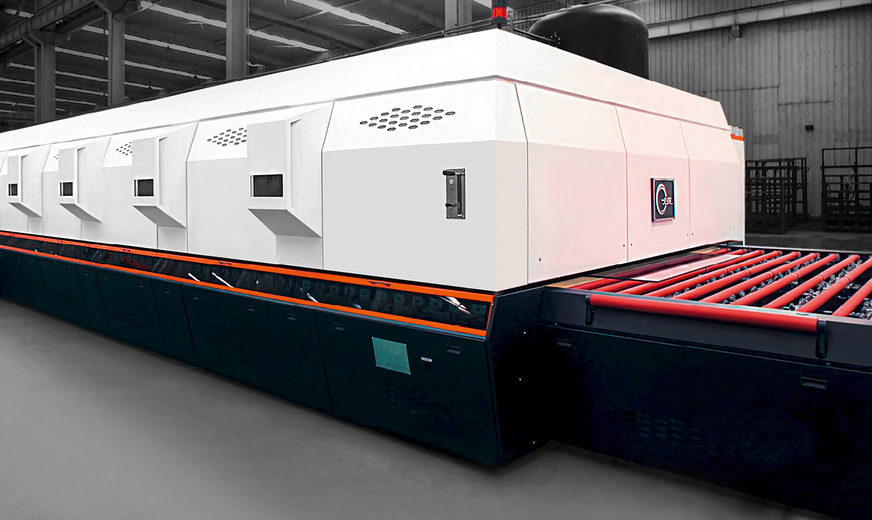 Hier im Bild das Herzstück einer Vorspannanlage, der eigentliche Ofen mit anschließender Abkühlstrecke.