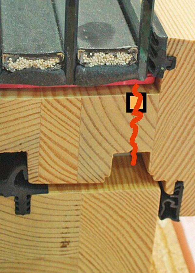 Abbildung 1: schmaler Restquerschnitt bei Beschlags­nut und Nut in Glasfalz