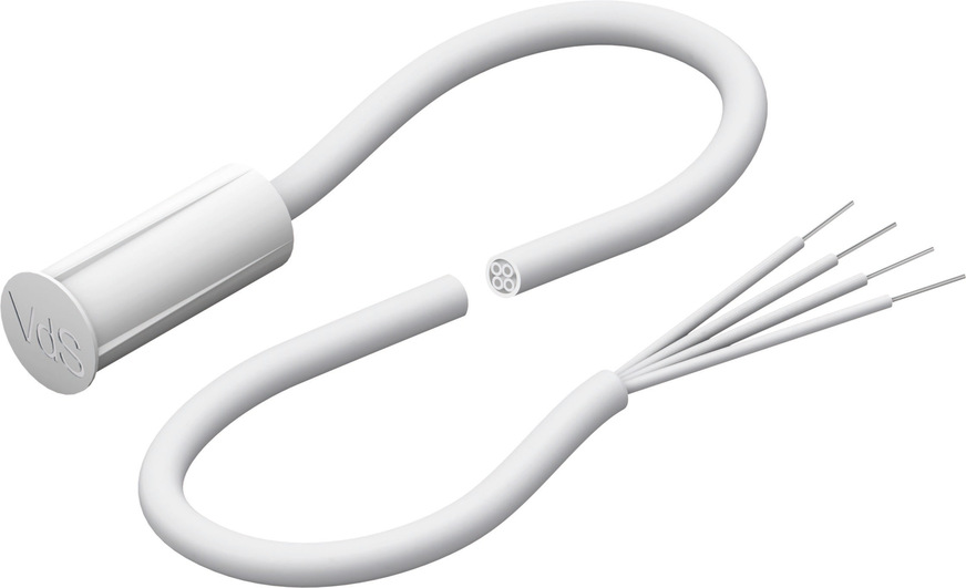 Auch wenn das Fenster geöffnet ist, wird das verdeckt liegende „MVS B”-Kontaktelement nicht sichtbar, weil es in Holz- und Kunststofffenstern unter einem Schließstück montiert werden kann.