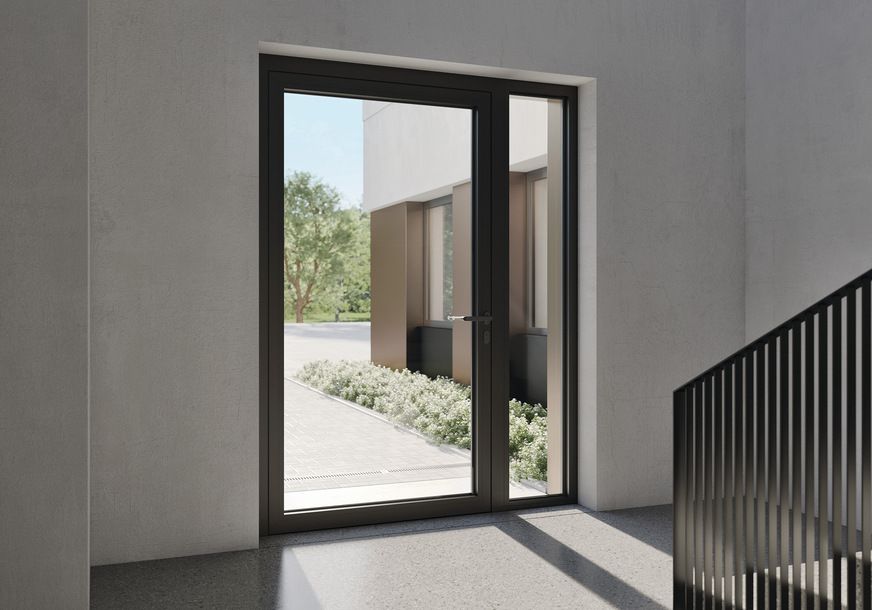 Die neue Brandschutztür von Schüco lässt sich in verschiedenen Umgebungen einsetzen.