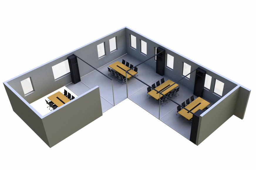 Sind alle vier Glas-Faltwände geöffnet, ergibt sich eine durchgehende Eventfläche für rund 100 Gäste, inkl. des Empfangsbereichs.