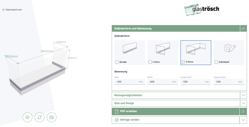 Der Online-Konfigurator für Swissrailing Light unterstützt Planende bei der Planung von Glasgeländersysteme.