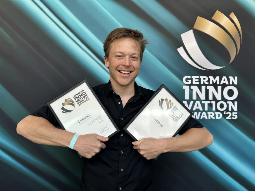 Georg Katzlinger-Söllradl (CEO und Co-Founder von Lumeso, freut sich über die Auszeichnung mit dem German Innovation Award2025&nbsp; in gleich zwei Kategorien: „Excellence in B2B“ und „Transformative Solutions“.