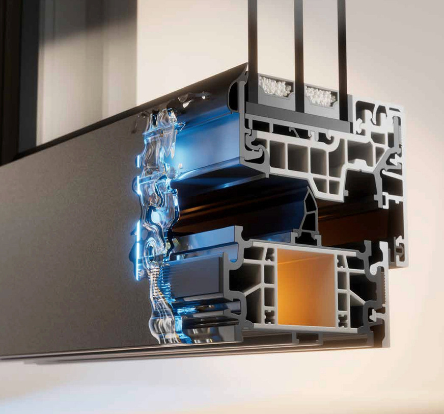 Das Hybridsystem Kömmerling WarmCore 76 vereint die Vorteile von Kunststoff und Aluminium in einem intelligenten Aufbau.