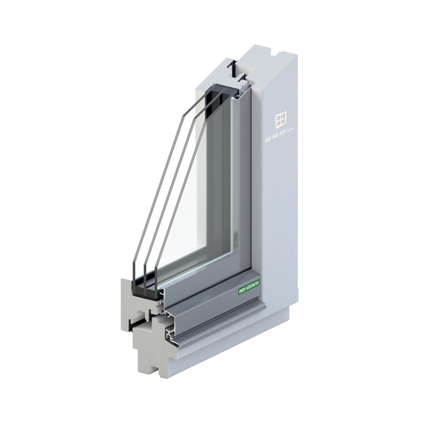 Die Hybrid-Holzfenster von Kneer-Südfenster kombinieren die natürliche Ausstrahlung eines Holzfensters mit einer außen aufgesetzten Aluminiumschale zum Schutz des Flügels. Die Variante „HF 68/82/90 HY Line“ überzeugt durch ihre klare, geradlinige Gestaltung.