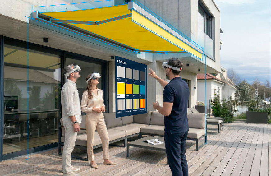 Gemeinsam in die Draussenwelt der Zukunft: Fachberater und Endkunde erleben mit den weinorVision Mixed-Reality-Brillen das jeweils geplante Produkt direkt am späteren Montageort.