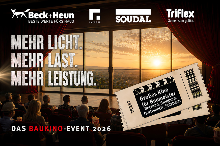 Beck+Heun, Gutmann, Soudal und Triflex veranstalten im November 2026 das Baukino-Event.