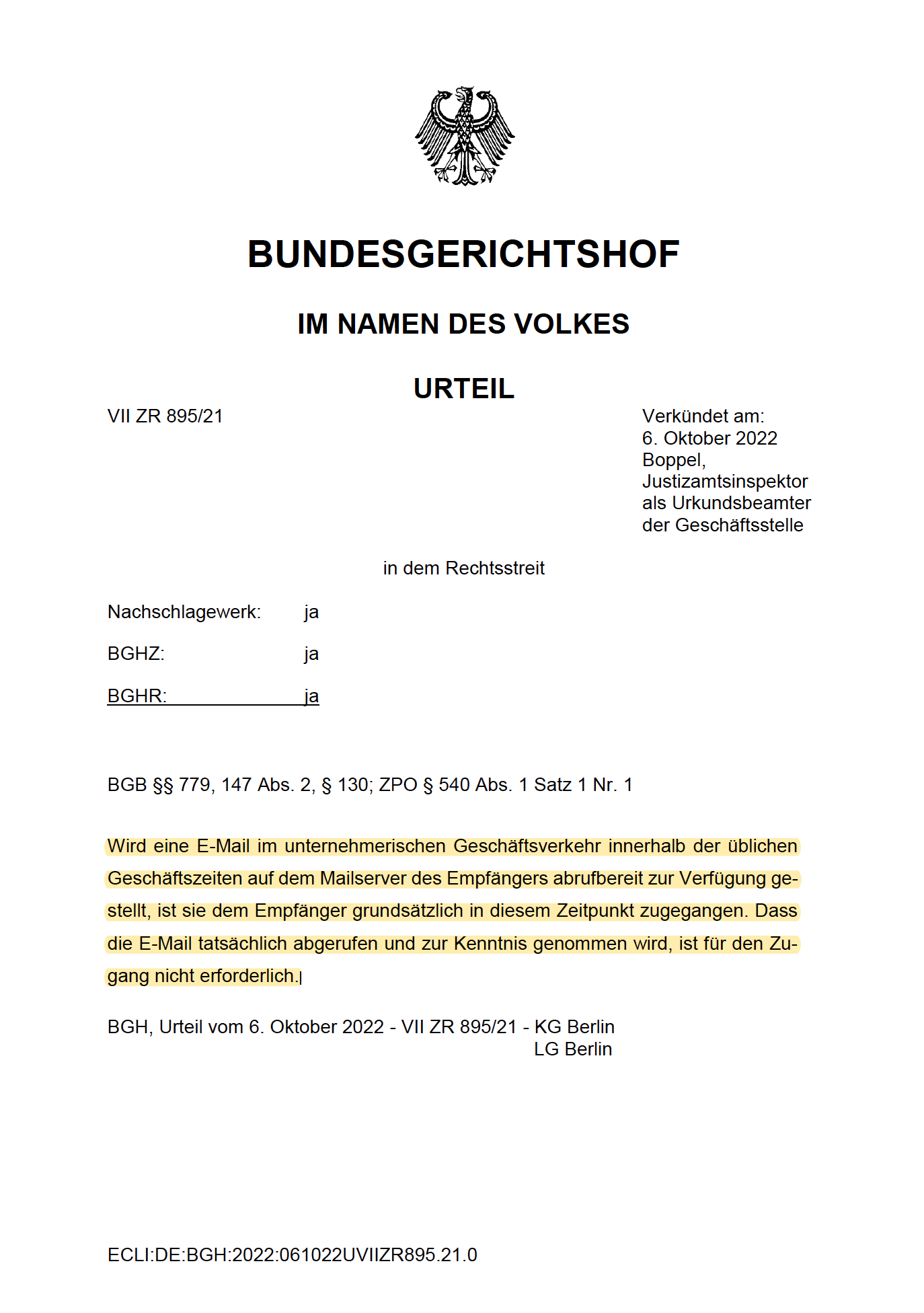 Neues BGHUrteil Achtung beim Umgang mit Emails