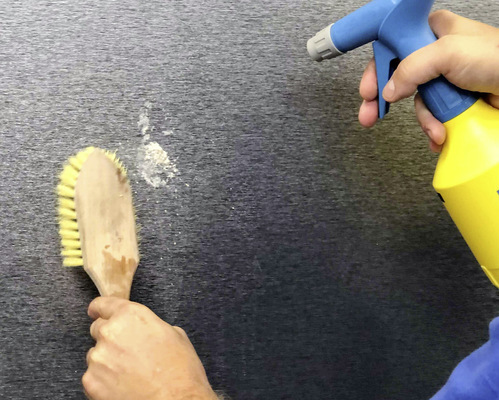 Geben Sie nun etwas Spülmittel auf eine weiche Bürste und bürsten die verbliebenen Schmutzreste unter gleichzeitigem Spülen sanft ab