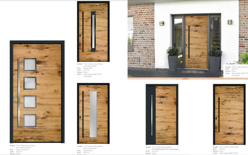 Sieben neue Modelle mit angesagter Echtholzoberfläche im Vintage-Style das Holzhaustüren-Sortiment.