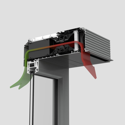 Blick auf das System Endura Twist, horizontal über dem Fenster verbaut