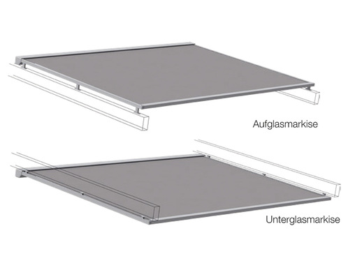Die neue Auf- & Unterglasmarkise Solanya besticht durch ihre schlichte und geradlinige Bauform.