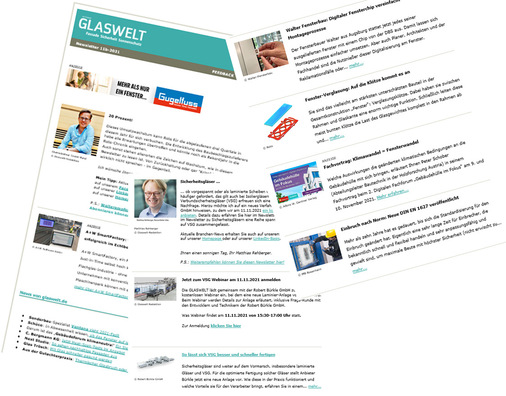 NICHTS VERPASSEN: 3× im Monat mit dem Newsletter das Aktuellste aus der Branche auf den Bildschirm oder auf´s Smartphone. Kostenlos anmelden:  www.glaswelt.de/newsletter