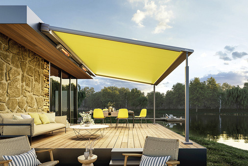 Neu ab Sommer ist zudem die „pergola cubic“. Sie ­basiert auf der „pergola classic“. Mit passenden ­eckigen Säulen ergibt sich ein kubischer Look. - © Foto: Markilux
