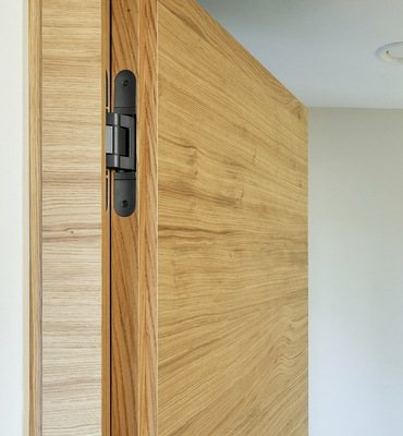 Schöner Kontrast von Metallbeschlag und Holztür