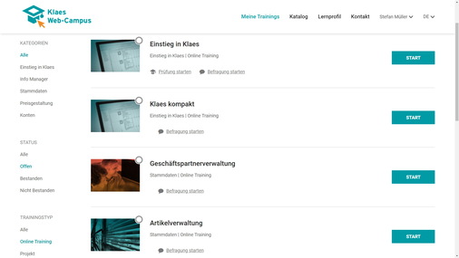 Individuelles Lernen im Klaes Web-Campus - zu jeder Zeit und im eigenen Tempo