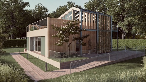 Der modulare System-Aufbau des Entwurfs des Team „levelup“ erlaubt auch die Umsetzung von Einfamilienhäusern.