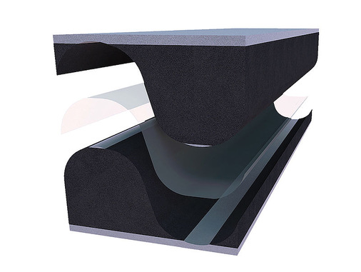 Die einzigartige – zum Patent angemeldete – Geometrie mit 100% luftdichter Membran innen und 100% luftdichtem grauen Schaum auf den Außenseiten