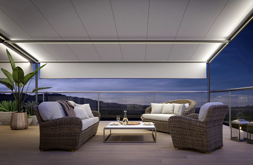 Die Leuchten können für stimmungsvolle Atmosphäre sorgen, für schönes Akzentlicht auf Tuch und Fassade oder sie können eine ­Terrasse auch hell erleuchten.