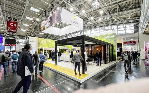 Lamellendächer in allen Varianten und ZIP-Systeme wie hier bei Winsol waren die am häufigsten vorgestellten Sonnenschutzsysteme auf der BAU.