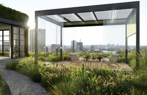 Das L50 View sorgt mit seinem filigranen Glasdach für einen lichtdurchfluteten Außenraum.