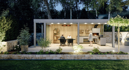 Integrierte Leuchten in den Dachsparren sorgen vor allem in den Abendstunden für eine ganz besondere Wohlfühlatmosphäre.