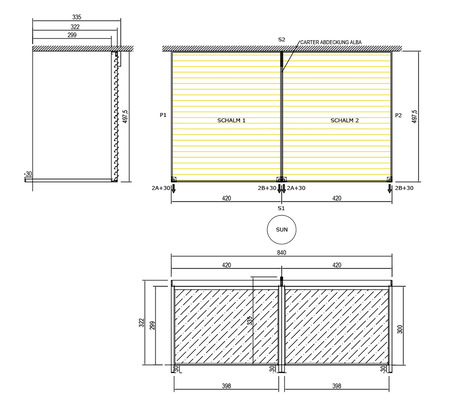 Das Lamellendach wurde in gekuppelter Bauweise bei einer Gesamtbreite von 8,4 m und einer Bautiefe von 5 m an die Gebäudestruktur angepasst.