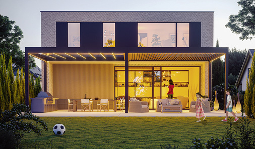 Lamellen- und Glasflachdach lassen perfekt kombinieren.