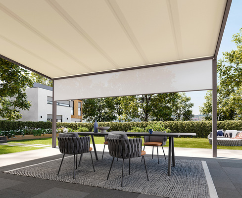  Als einteilige Markise können mit der markilux Typ 679 Flächenmaße bis zu 30 m2 und einem Ausfall bis zu 6m reallisiert werden.