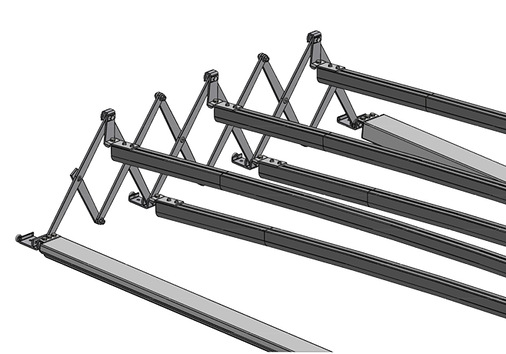  Der Behang bei der Alba Butterfly wird beim Öffnen durch den Pantographen in zwei Ebenen geführt, um die Bautiefe um ca. 50 % zu reduzieren. Dafür gab es auf der R+T in der Kategorie Outdoor Gold.