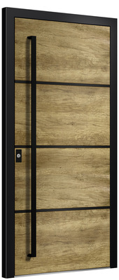  Haustürfüllung ­Esperanza mit schwarzen Streifen, Quer­laufende Folierung ­Desert Oak