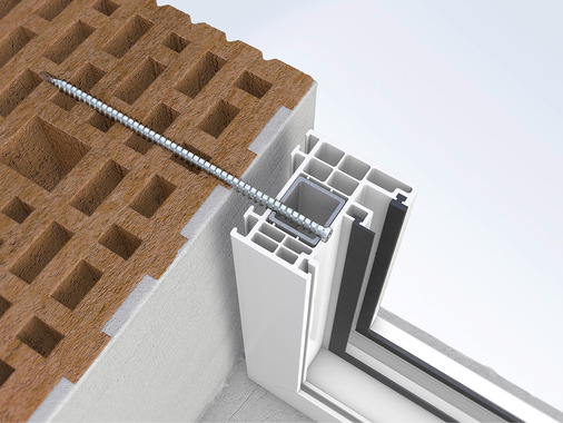 Das zu bohrende Loch im Mauerwerk ist kleiner als der Gewindedurchmesser, die Abstandsmontageschraube schneidet sich das Gewinde in den Verankerungsgrund.