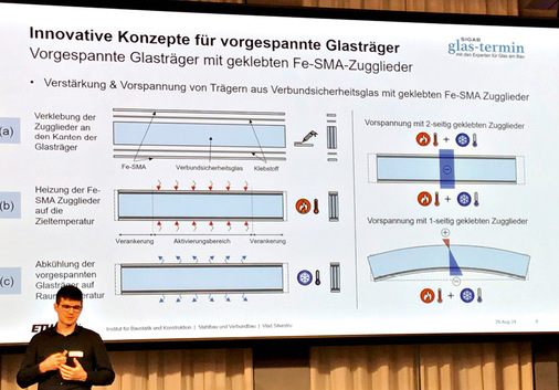 Dr. Vlad Silvestru von der ETH ­Zürich stellte neue Konzepte für vorgespannte ­Glasträger vor.