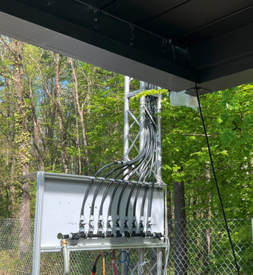  Die Sprühfläche ist in mehrere Sektoren unterteilt, um verschieden große Anlagen individuell nach der Norm DIN EN 13561 oder Starkregensimulationen zu testen.