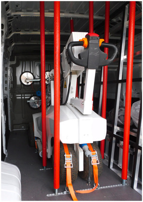 Die Stangen fixieren den Montagehelfer gegen seitliches Ausschlagen