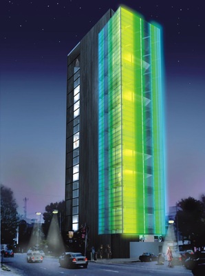 Lichtspiel—Gebäudevariante mit “Media­mesh“