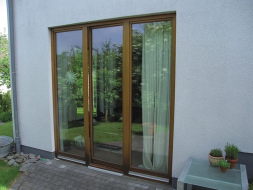 3-flg. Fenstertür im Wohnzimmer, Größe 2860 x 3070 mm, Südseite