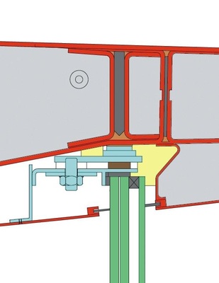 Die Struktur lässt eine besondere Gestaltung des Daches zu, welches trotz geringer Konstruktionshöhe an der Südseite um 5m über die Fassade hinaus auskragt.