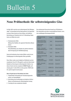 Das Bulletin 5 von Pilkington enthält alle Informationen zur neuen Prüfmethode für selbstreinigendes Glas.