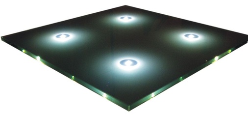 Leuchtendes GlasVerbundfolien – ausgestattet mit Leuchtdioden – wie hier als Sensor LED-Kachel ähnlich wie ein Touchscreen – sind ein ansprechender Blickfang.