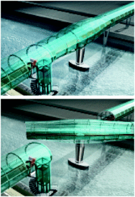 Alte Drehbrücken als InspirationBei Bedarf lässt sich die Fußgängerbrücke ­drehen, um für Schiffe den Weg frei zu machen.