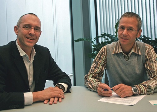 Die sedak im Gespräch mit der GLASWELTGeschäftsführer Alexander Morgenroth (l.) und Bruno Kassnel-Henneberg, Teamleiter Statik.
