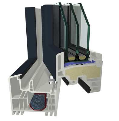 Der optimierte Flügel erzielt in Kombination mit dem Stahl ­ausgesteiften Blendrahmen mit 83 mm Bautiefe ­einen Uf-Wert von 0,92 W/m²K.