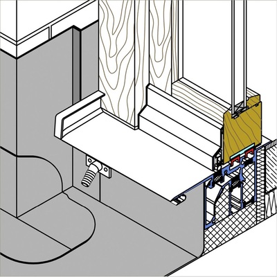 Bei den Türelementen wird die bitumenverträgliche EVA-Kunststoff-Dachbahn ­konstruktiv in den unteren Türanschluss eingebaut und kann so vom Dachdecker an die vorhandene Abdichtung des Außenbereiches fachgerecht angeschlossen werden.