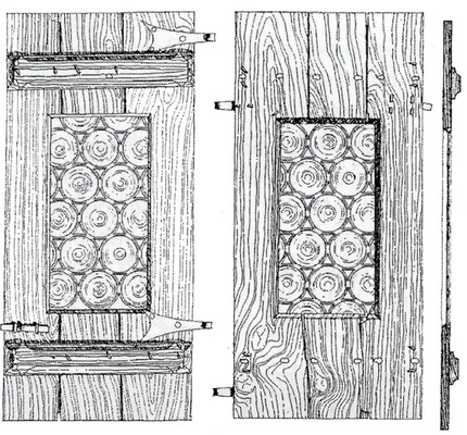 Bild 3: Holzläden, teilweise mit Glaseinsätzen aus kleinformatigen Butzenscheiben, zählten zu den frühen Fensterverschlüssen.