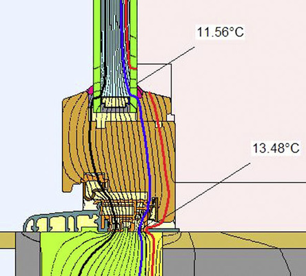 Bild 5: Durch eine Alu-Schiene am Untergrund wird Wärme gezielt an die Türschwelle geführt, sodass der Grenzwert eingehalten wird.