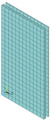 Bild 4: FE-Modell eines Drei­scheiben-Isolierglases mit Link-­Elementen zur Modellierung des Randverbunds.