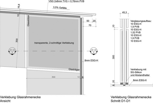 Die Details der geklebten Rahmenecke. - © Foto: GSK — Glas Statik Konstruktion GmbH
