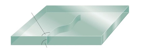 Thermische Brüche verlaufen immer im 90°-Winkel zur Glaskante. Zudem ist der Bruchwinkel ebenso immer 90°.